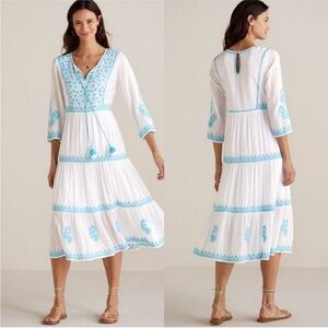 Soft Surroundings Juniper Embroidered Midi Gauze Dress Size Medium